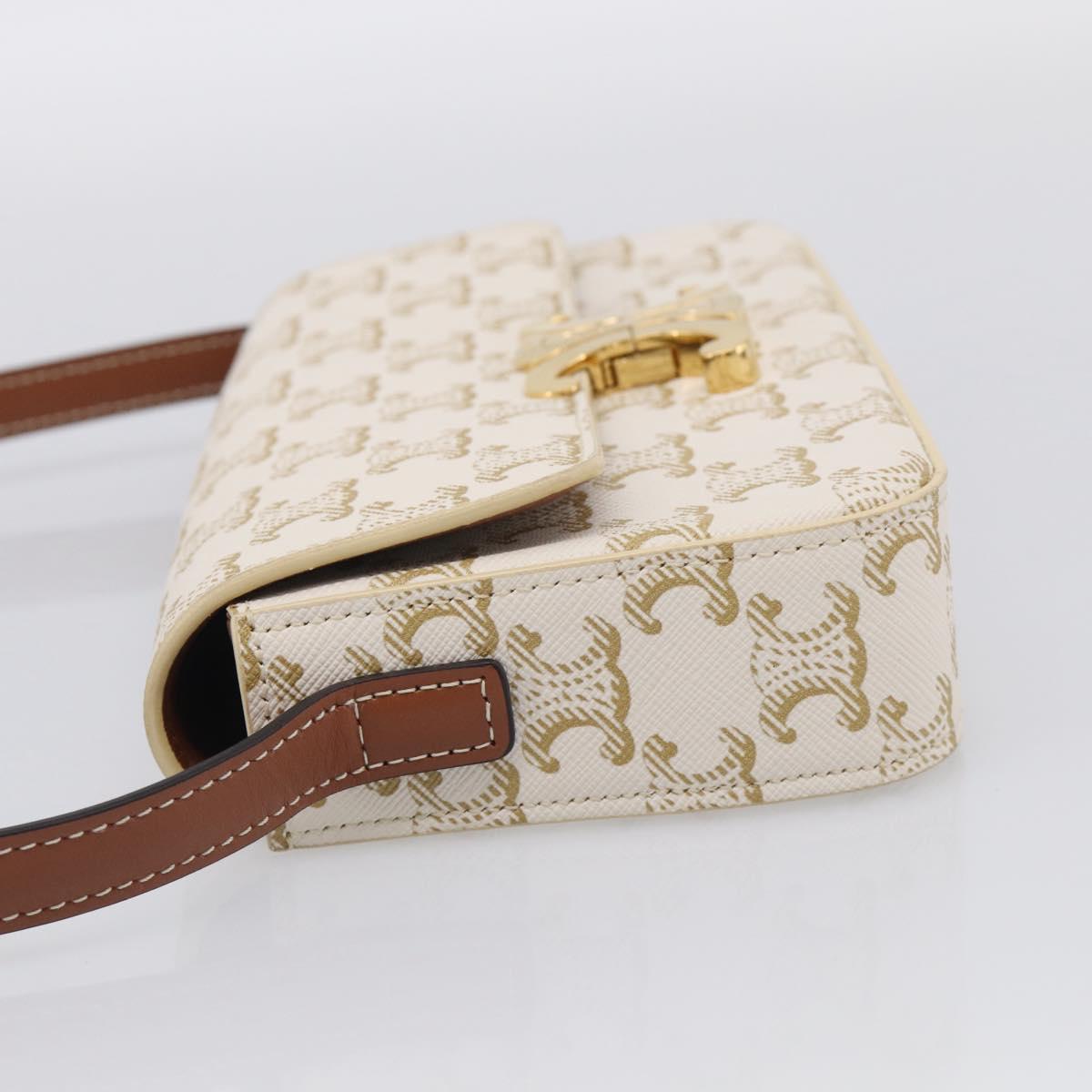 CELINE Triomphe Claude Shoulder Bag Leather White Gold Auth 214052M