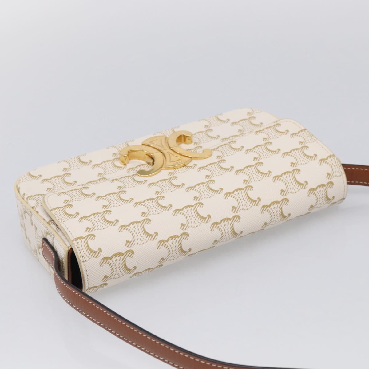 CELINE Triomphe Claude Shoulder Bag Leather White Gold Auth 214052M