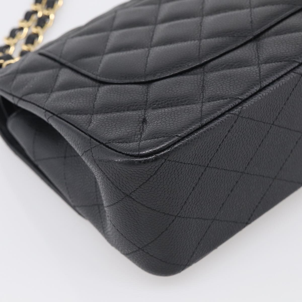 CHANEL Big Matelasse30 Chain Bag Caviar Skin Black Gold CC Auth 214053SAM