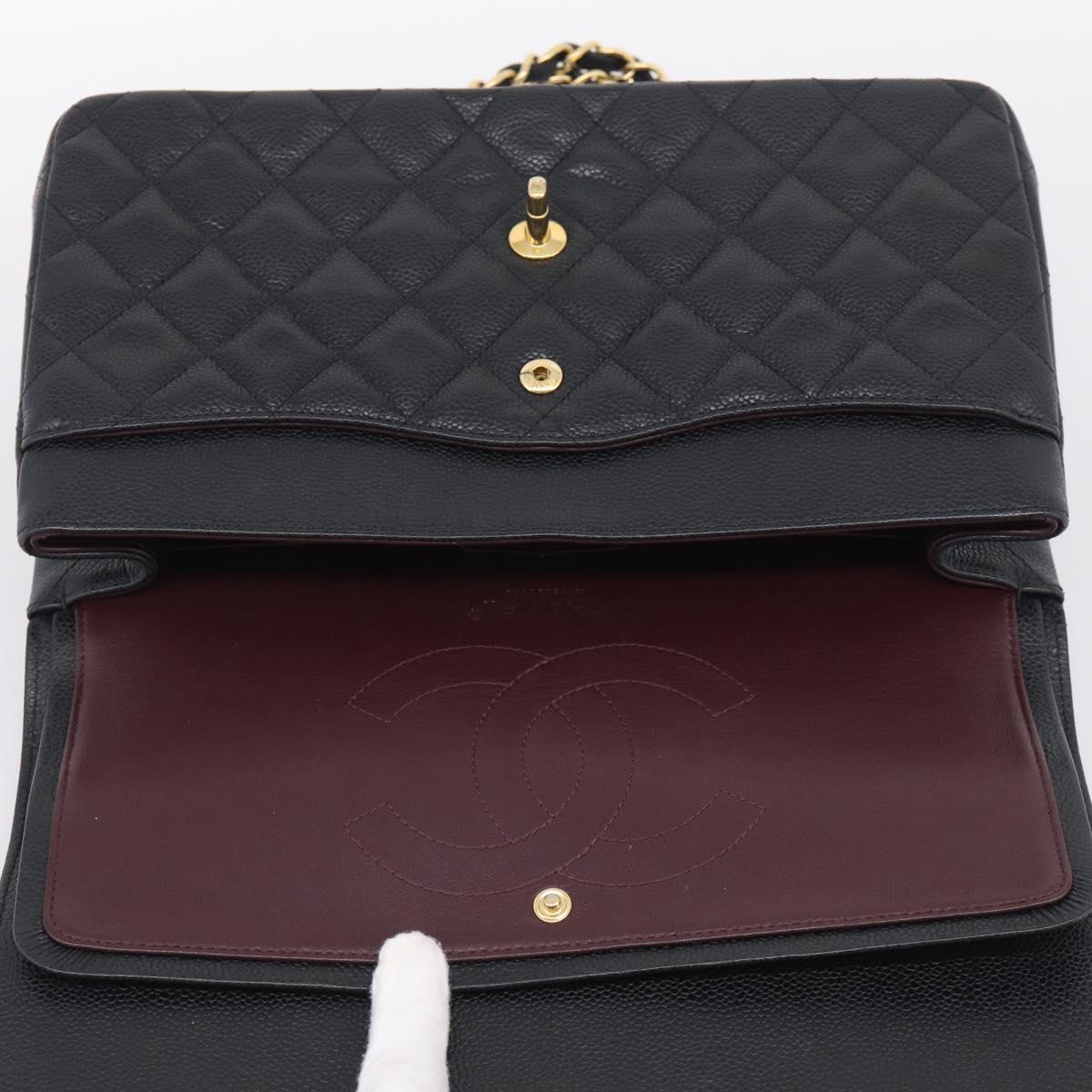 CHANEL Big Matelasse30 Chain Bag Caviar Skin Black Gold CC Auth 214053SAM