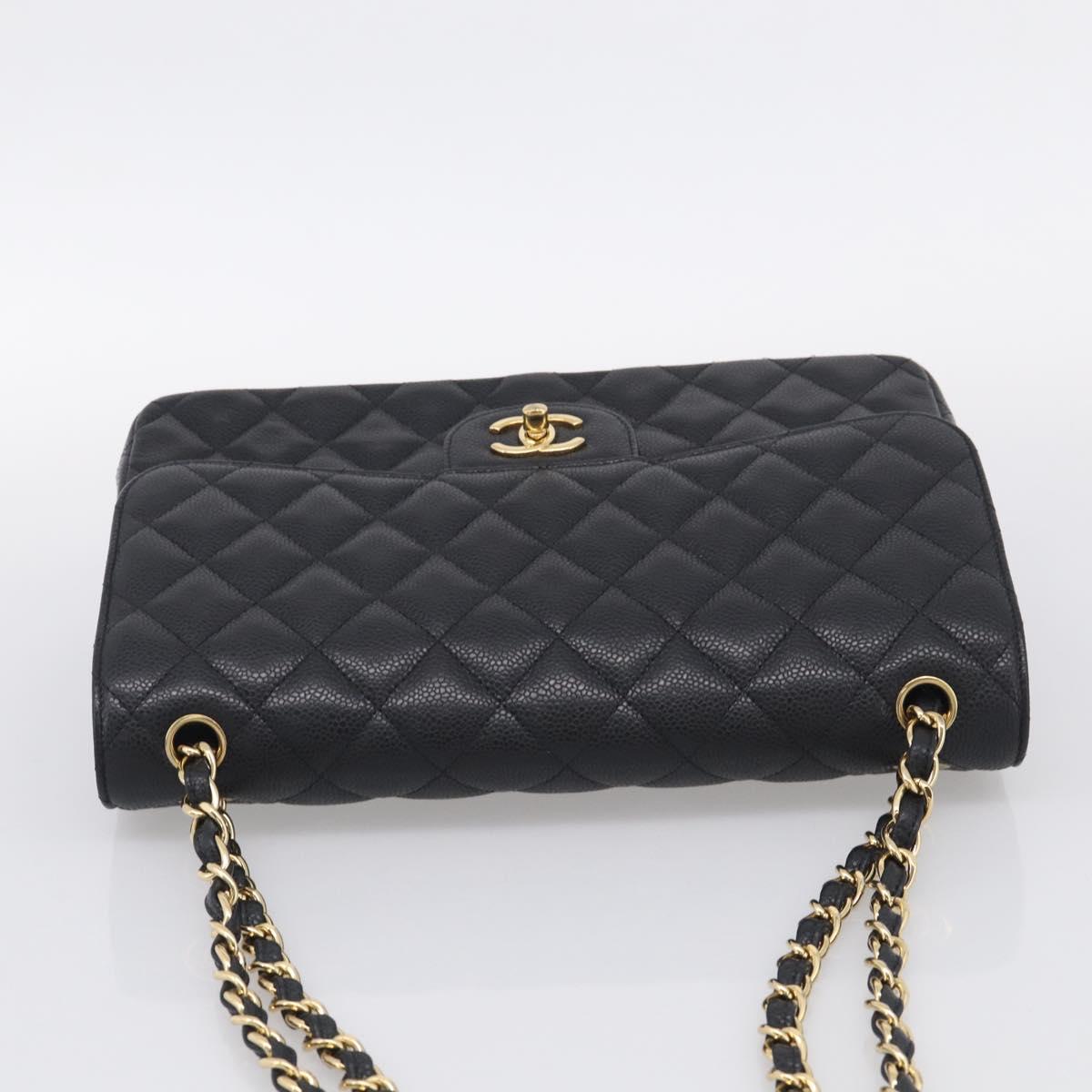CHANEL Big Matelasse30 Chain Bag Caviar Skin Black Gold CC Auth 214053SAM