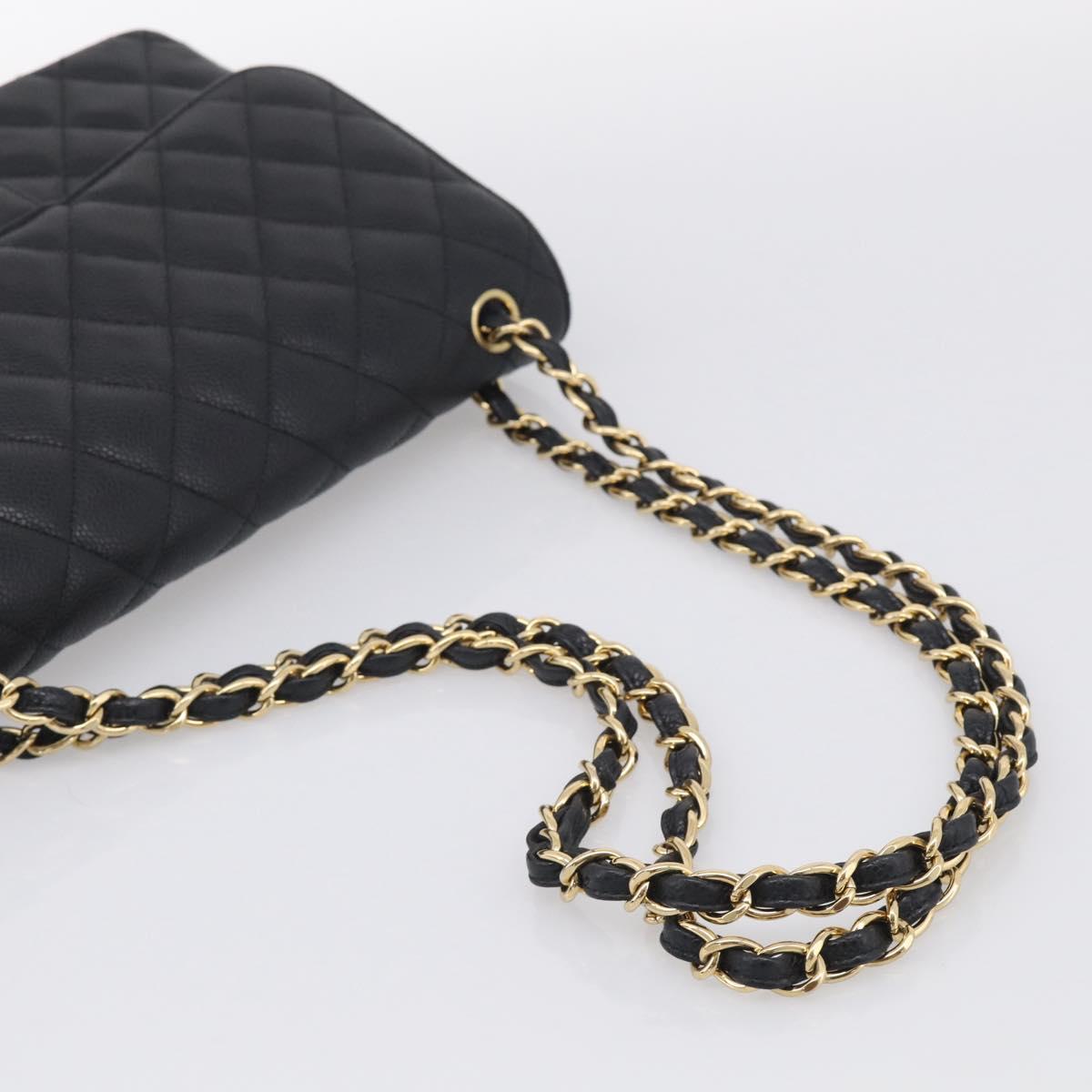 CHANEL Big Matelasse30 Chain Bag Caviar Skin Black Gold CC Auth 214053SAM