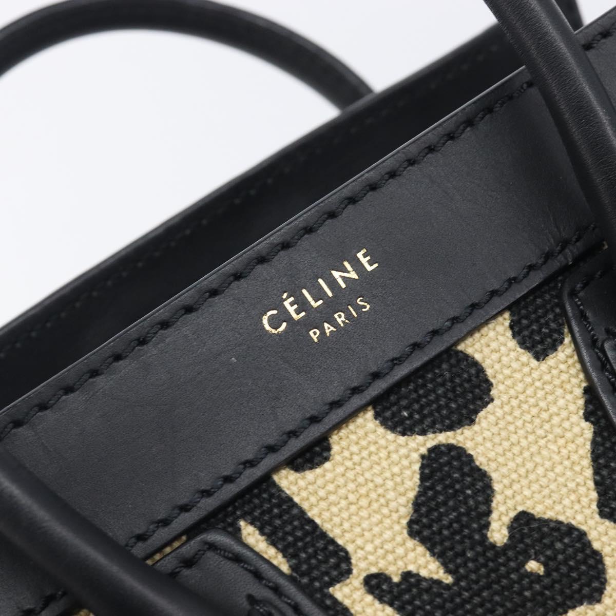 CELINE Leopard Pattern Luggage Nano Shopper Bag Canvas Leather 2way Auth 214054M