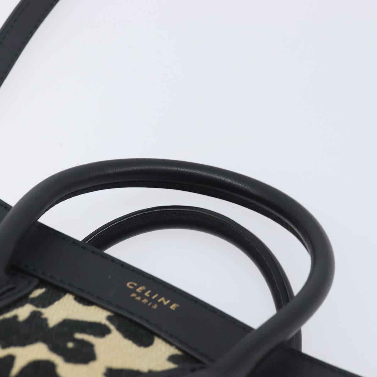 CELINE Leopard Pattern Luggage Nano Shopper Bag Canvas Leather 2way Auth 214054M