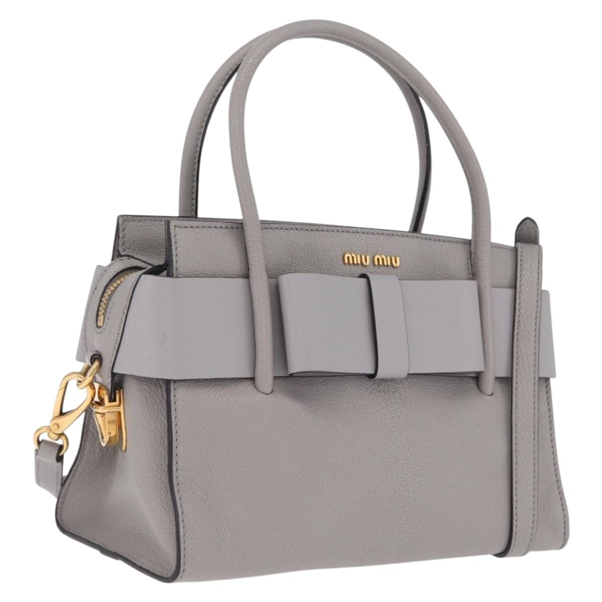 Miu Miu Madras Hand Bag Leather 2way Gray Gold Auth 214055V