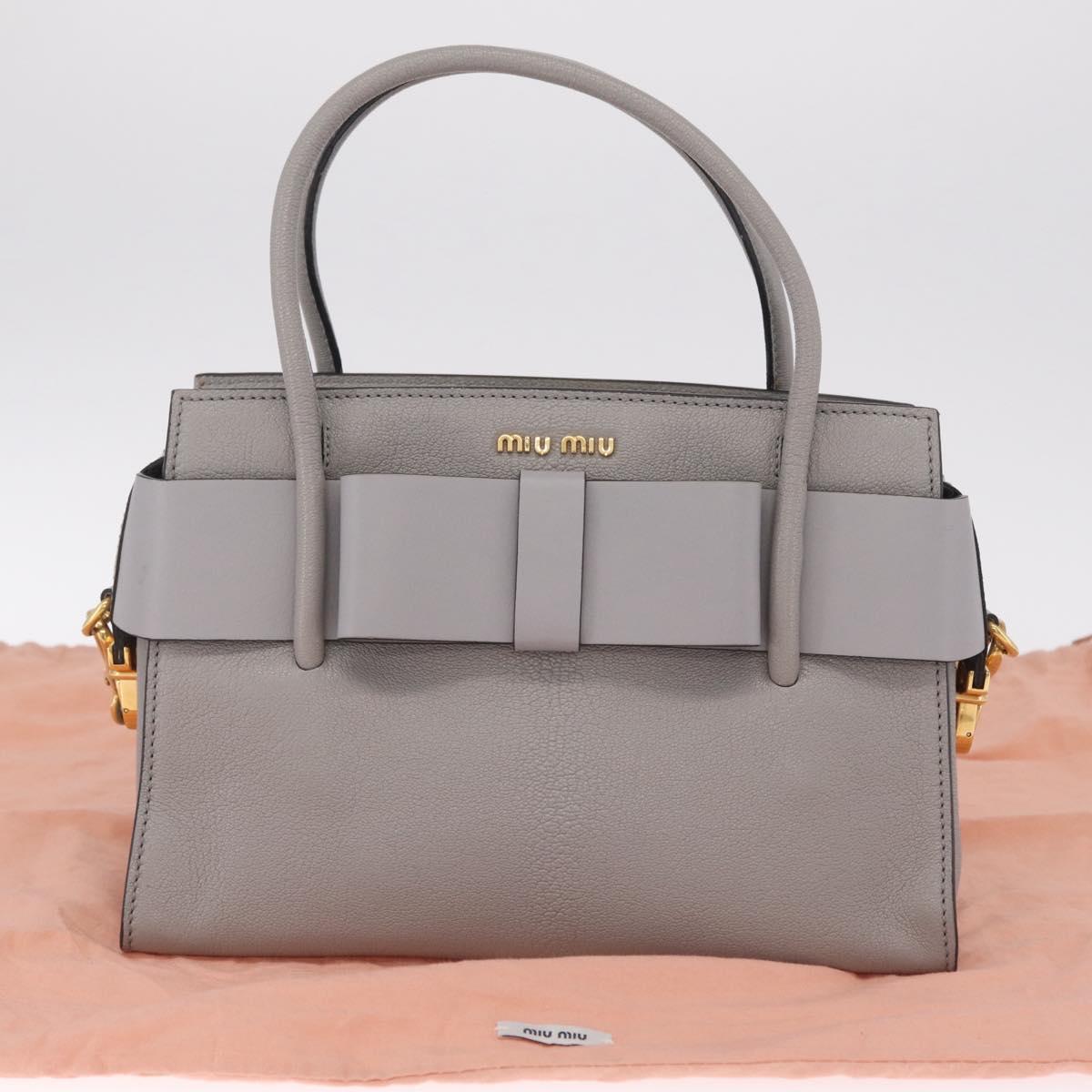 Miu Miu Madras Hand Bag Leather 2way Gray Gold Auth 214055V