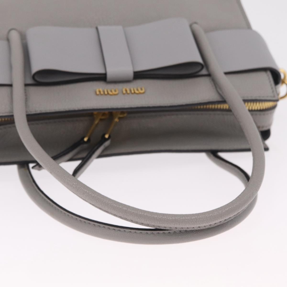 Miu Miu Madras Hand Bag Leather 2way Gray Gold Auth 214055V