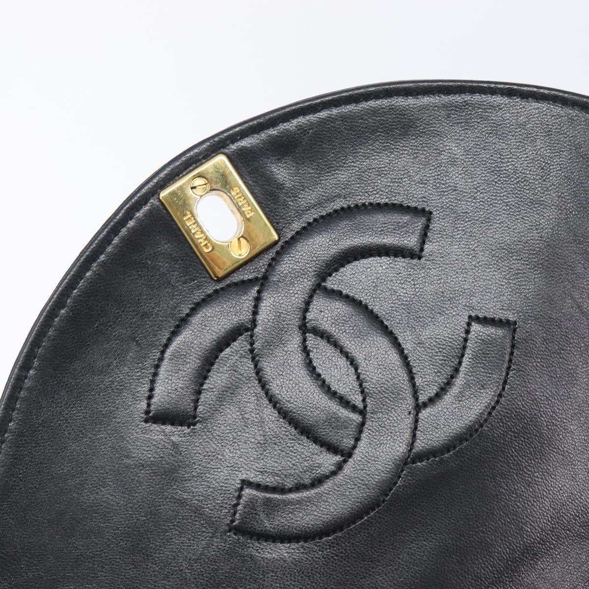 CHANEL Chain Shoulder Bag Lamb Skin Black Gold CC Auth 214056V