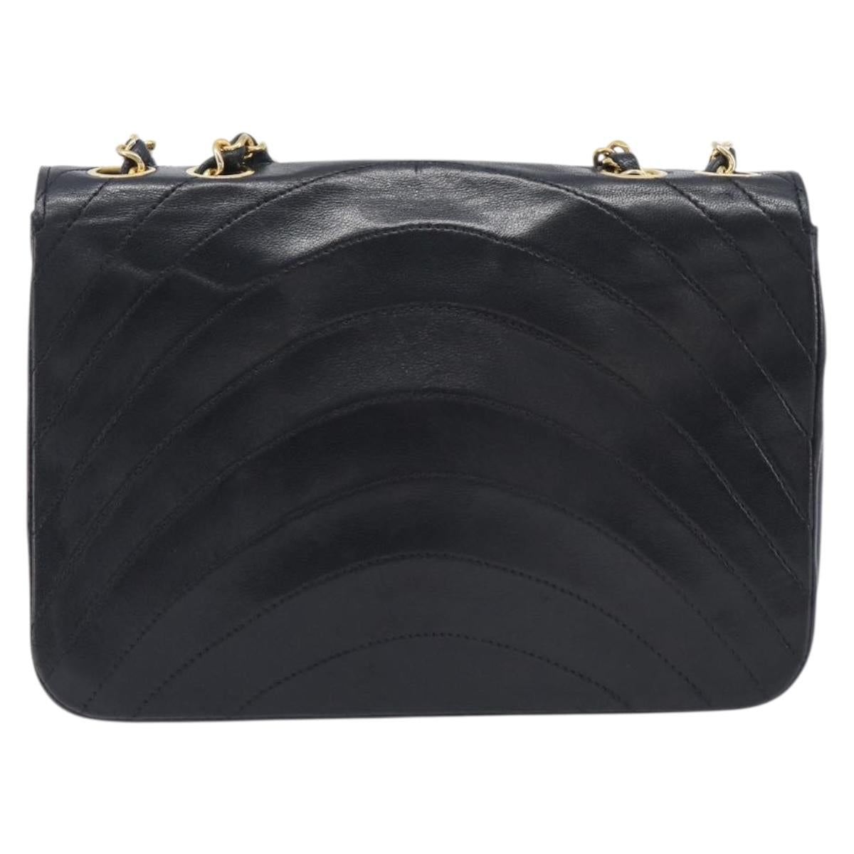 CHANEL Chain Shoulder Bag Lamb Skin Black Gold CC Auth 214056V