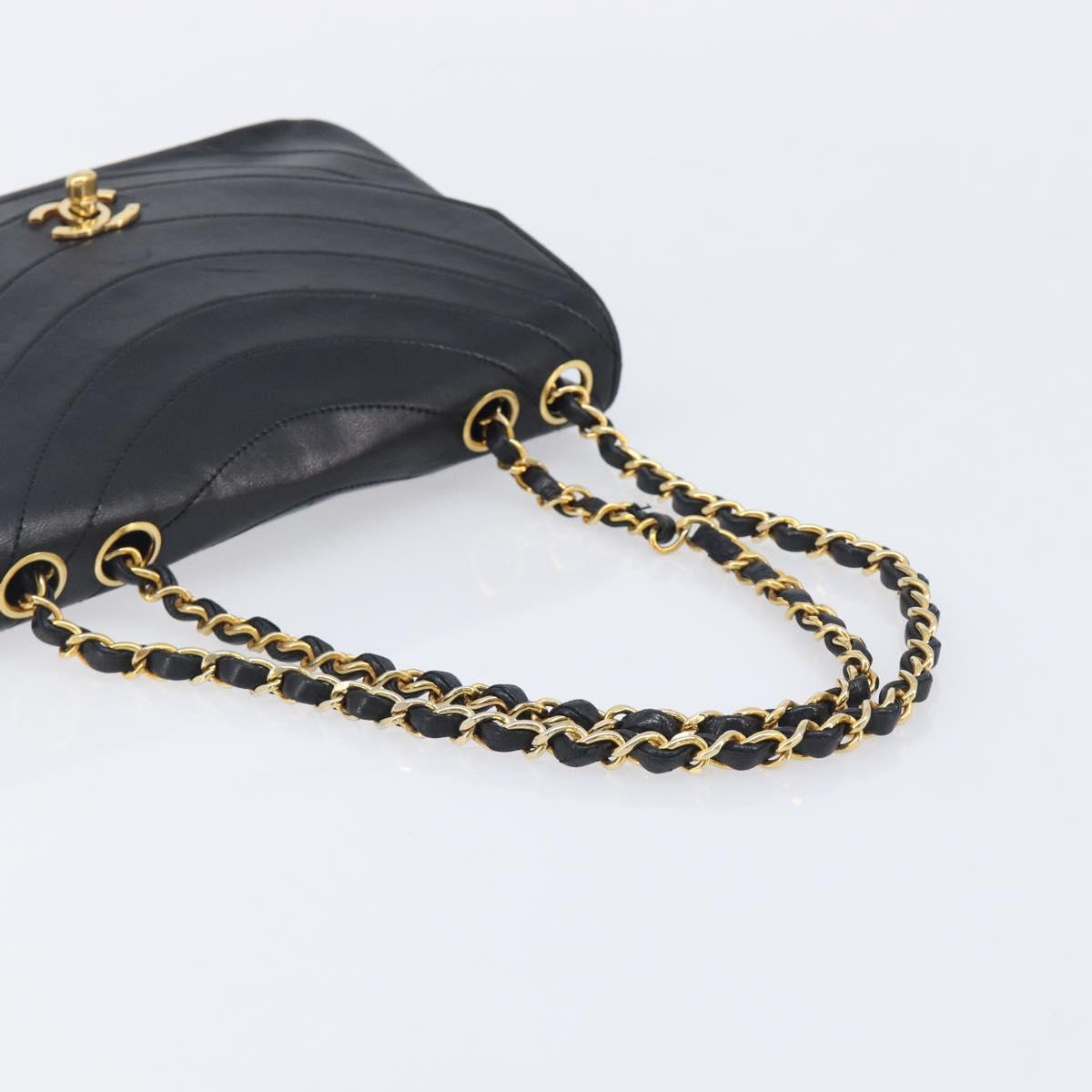 CHANEL Chain Shoulder Bag Lamb Skin Black Gold CC Auth 214056V
