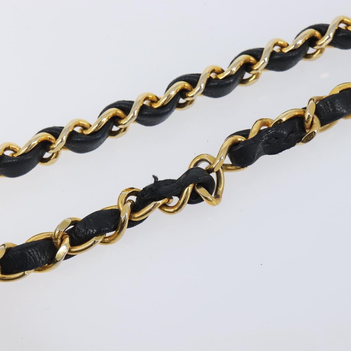 CHANEL Chain Shoulder Bag Lamb Skin Black Gold CC Auth 214056V