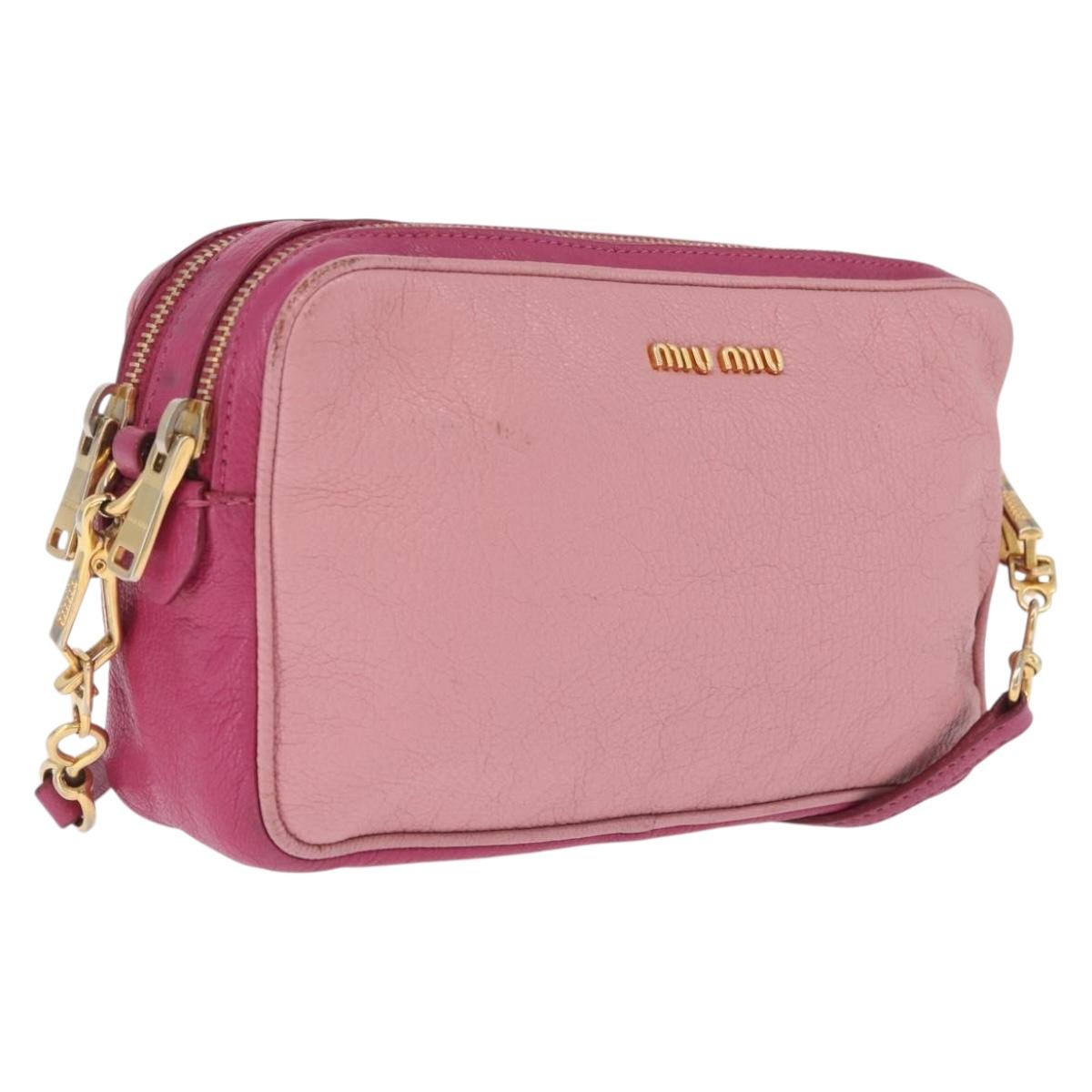 Miu Miu Madras Shoulder Bag Leather Pink Gold Auth 214059A