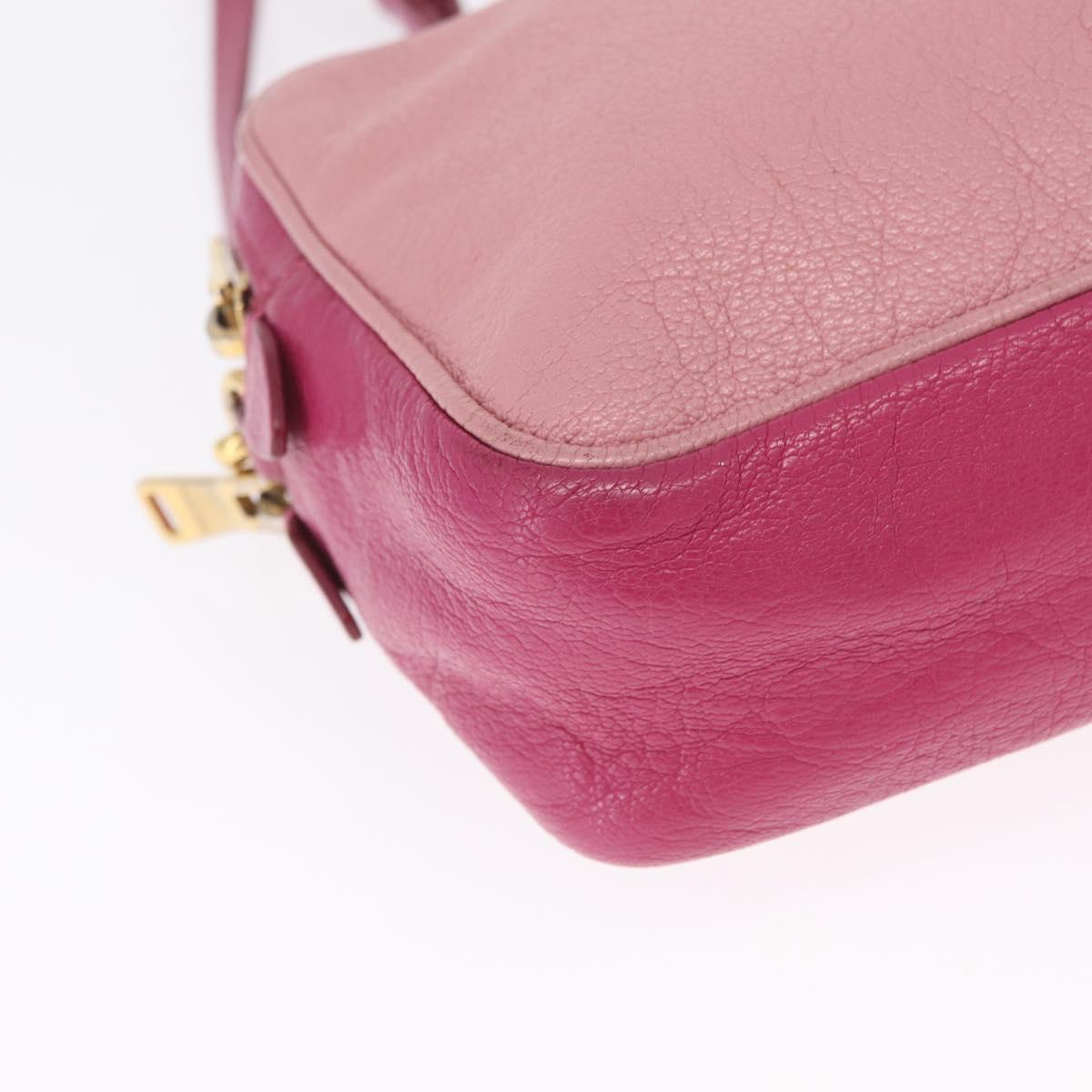 Miu Miu Madras Shoulder Bag Leather Pink Gold Auth 214059A
