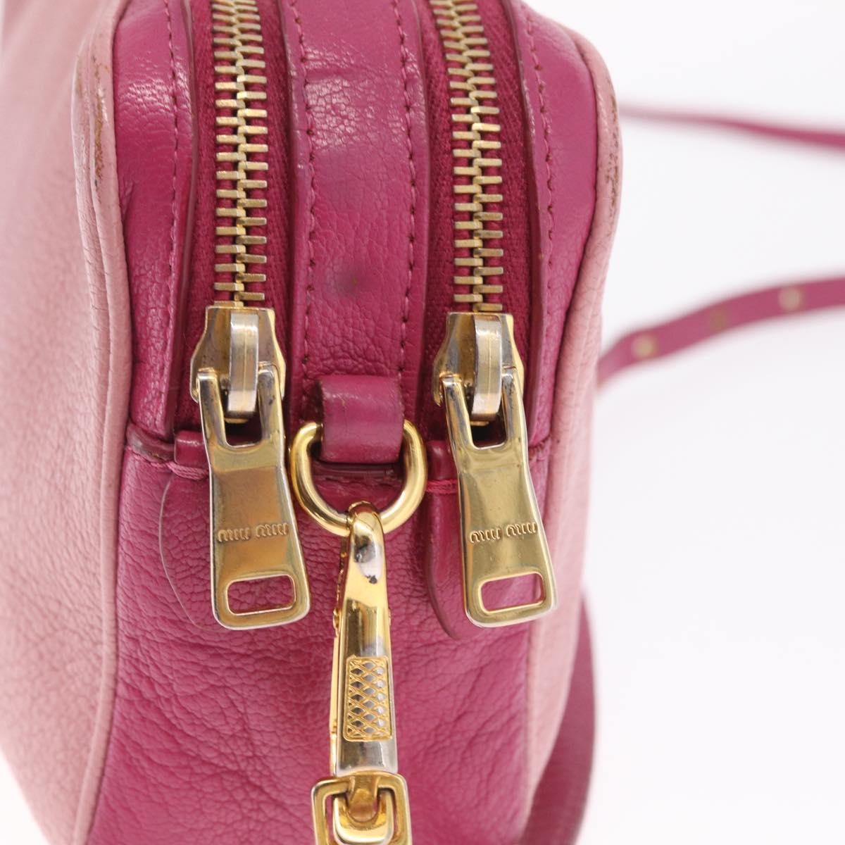 Miu Miu Madras Shoulder Bag Leather Pink Gold Auth 214059A