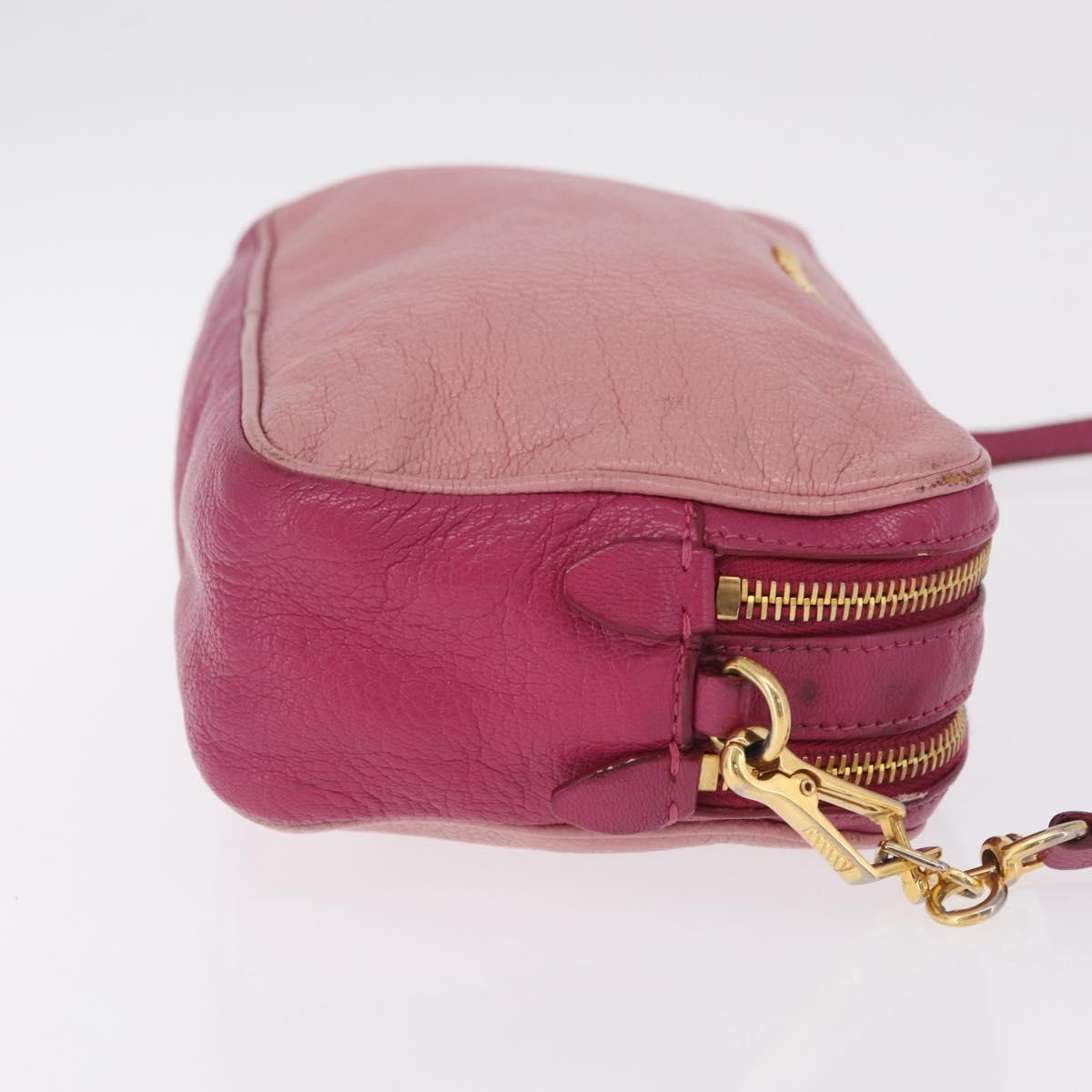 Miu Miu Madras Shoulder Bag Leather Pink Gold Auth 214059A