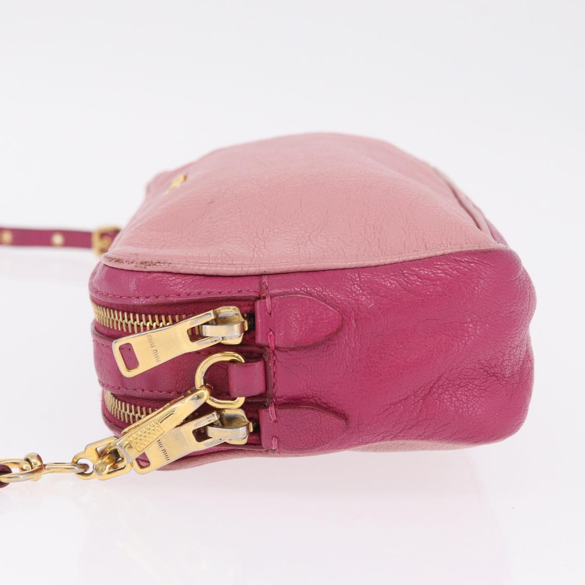Miu Miu Madras Shoulder Bag Leather Pink Gold Auth 214059A