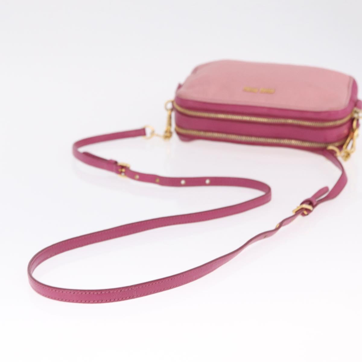 Miu Miu Madras Shoulder Bag Leather Pink Gold Auth 214059A