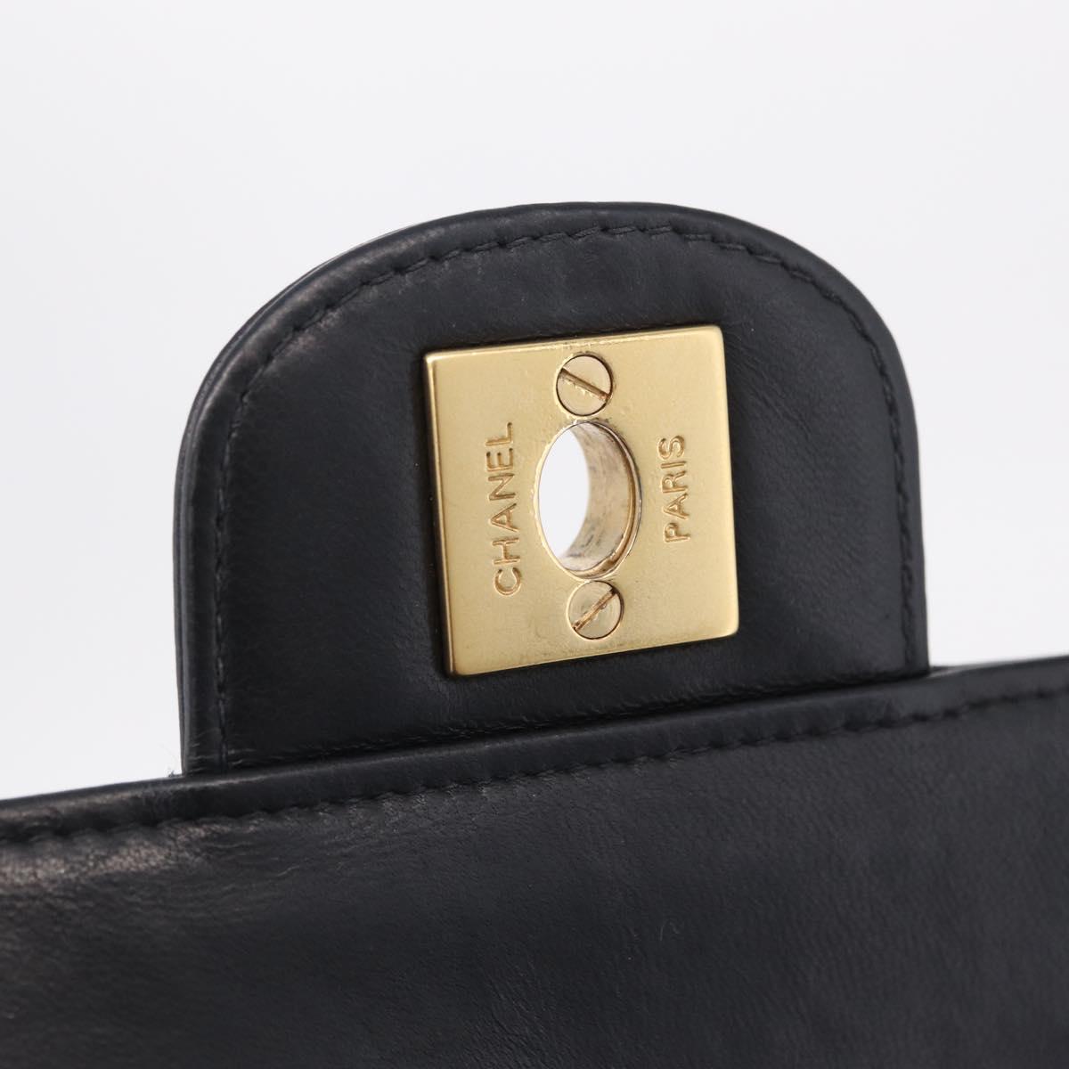 CHANEL Choco Bar Line Chain Shoulder Bag Lamb Skin Gold Black CC Auth 214068V