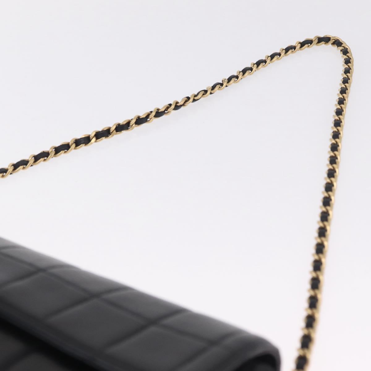 CHANEL Choco Bar Line Chain Shoulder Bag Lamb Skin Gold Black CC Auth 214068V