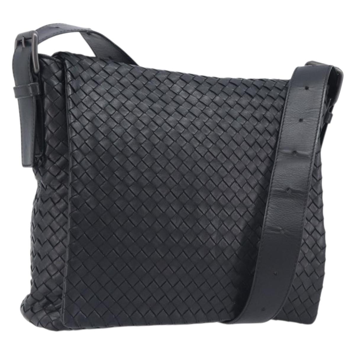 Bottega Veneta INTRECCIATO Shoulder Bag Leather Black Auth 214083V