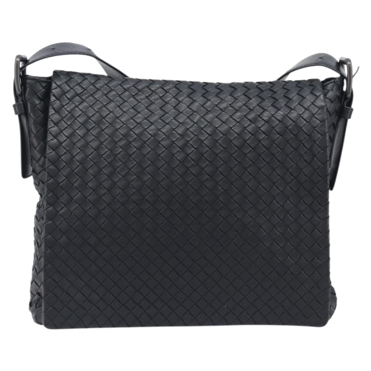Bottega Veneta INTRECCIATO Shoulder Bag Leather Black Auth 214083V