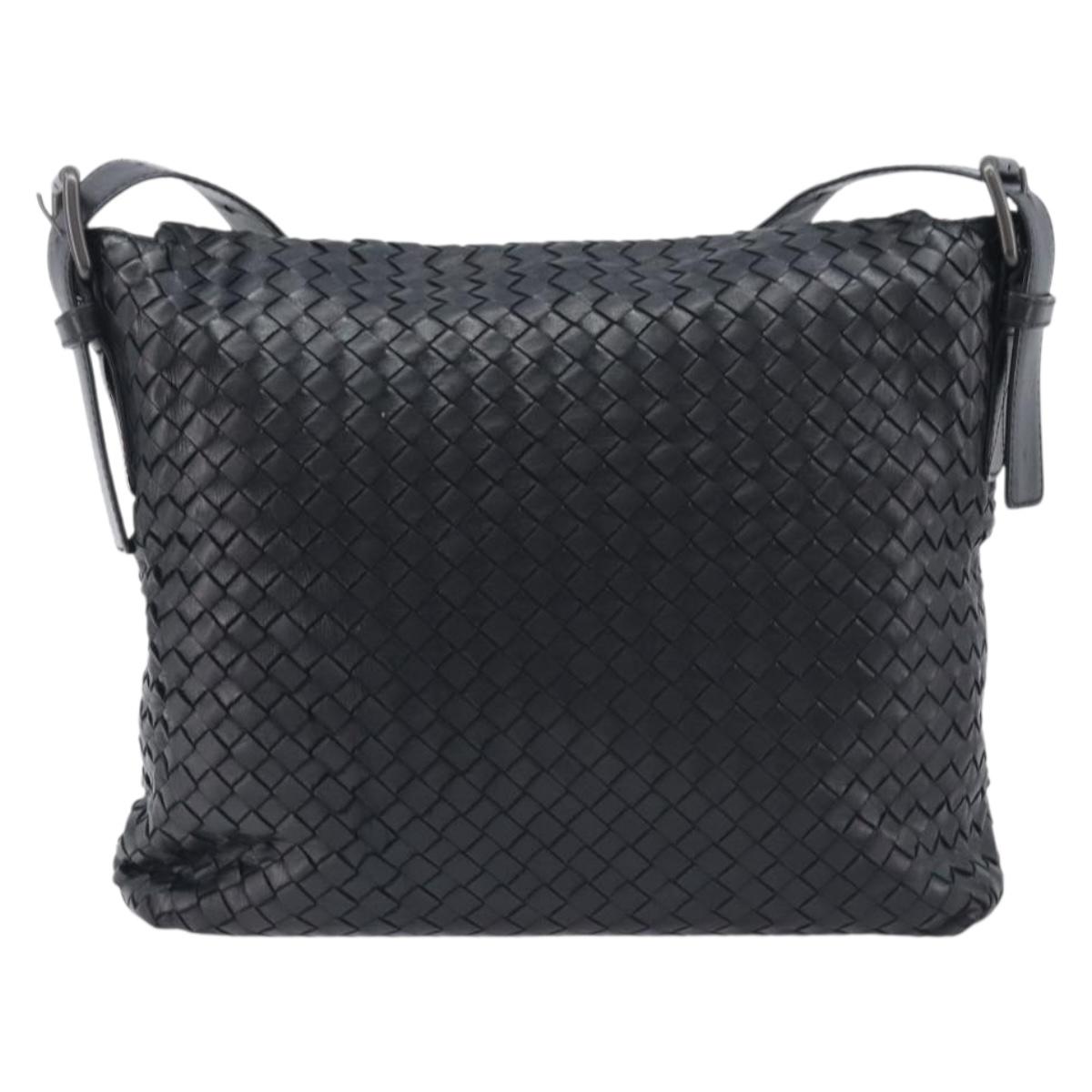 Bottega Veneta INTRECCIATO Shoulder Bag Leather Black Auth 214083V