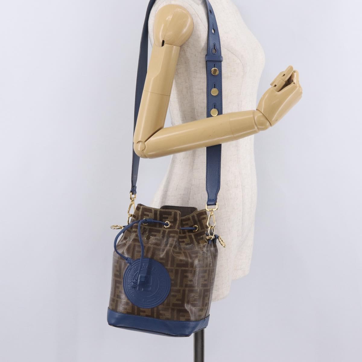 FENDI Zucca Canvas Montrezor Bag Coated Canvas Black Brown A5KC 198 Auth 214094