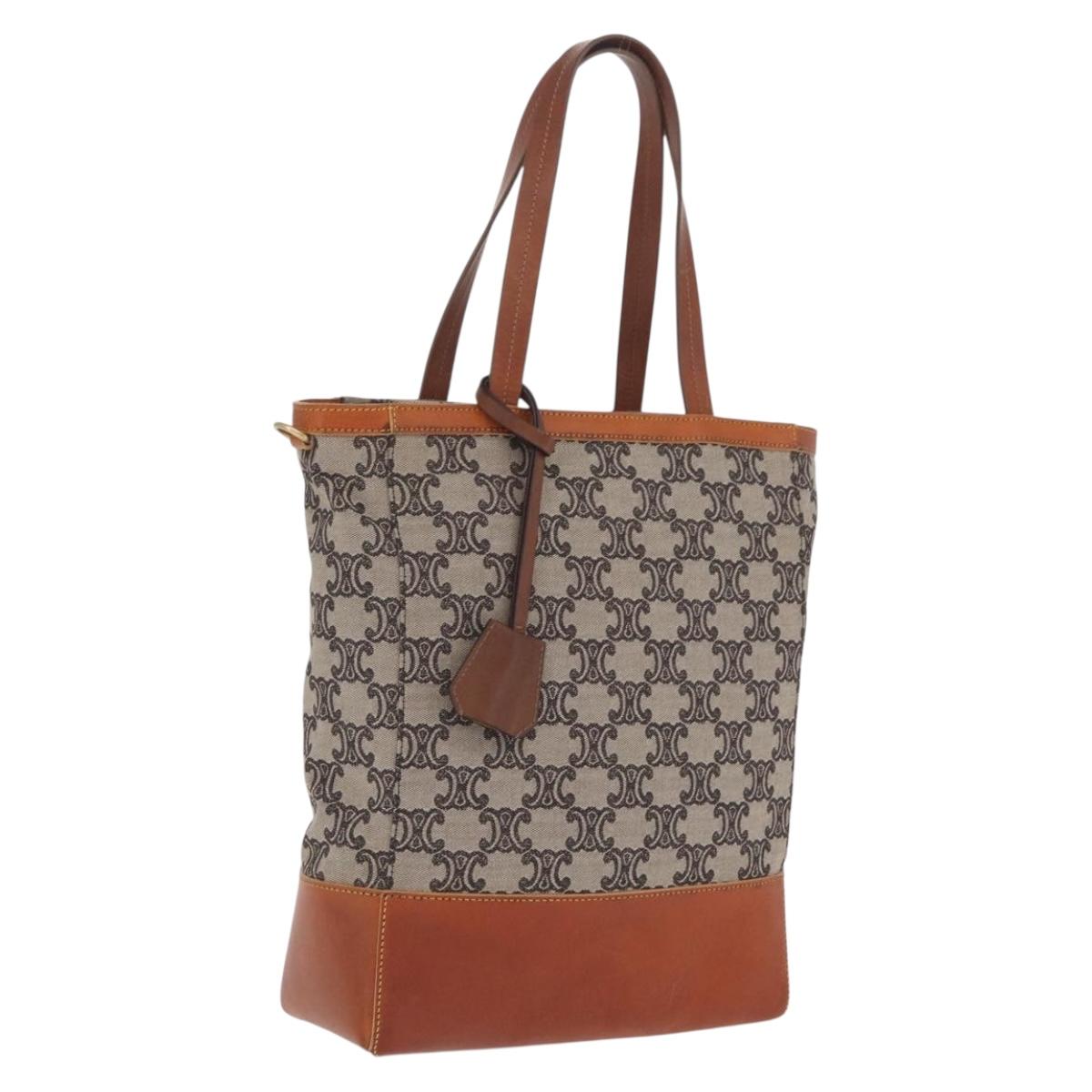 CELINE Paris Macadam Canvas Tote Bag Navy Gold Auth 214096A