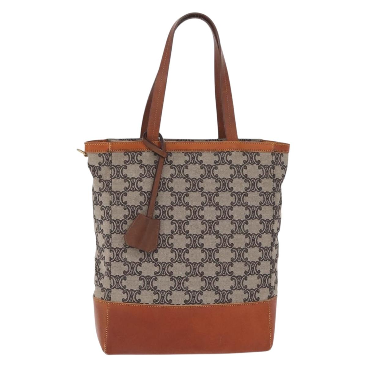 CELINE Paris Macadam Canvas Tote Bag Navy Gold Auth 214096A