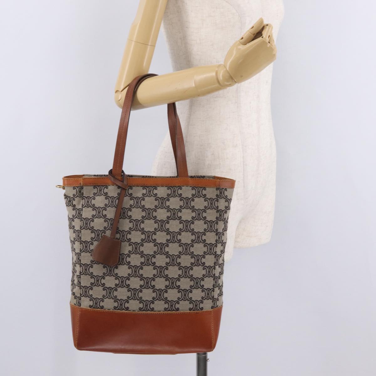 CELINE Paris Macadam Canvas Tote Bag Navy Gold Auth 214096A