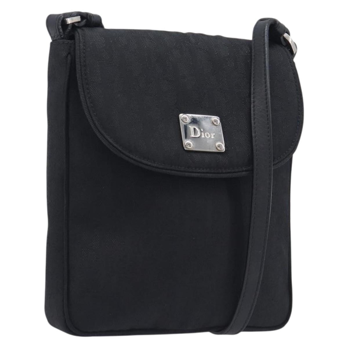 Christian Dior Trotter Canvas Shoulder Bag Nylon Black Silver Auth 214101V