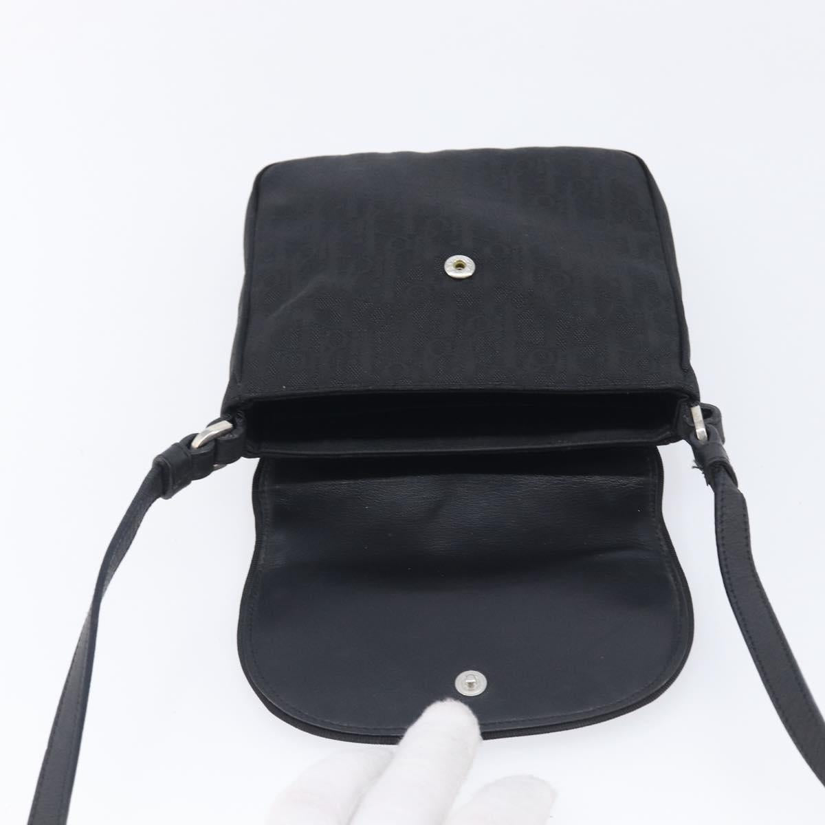 Christian Dior Trotter Canvas Shoulder Bag Nylon Black Silver Auth 214101V