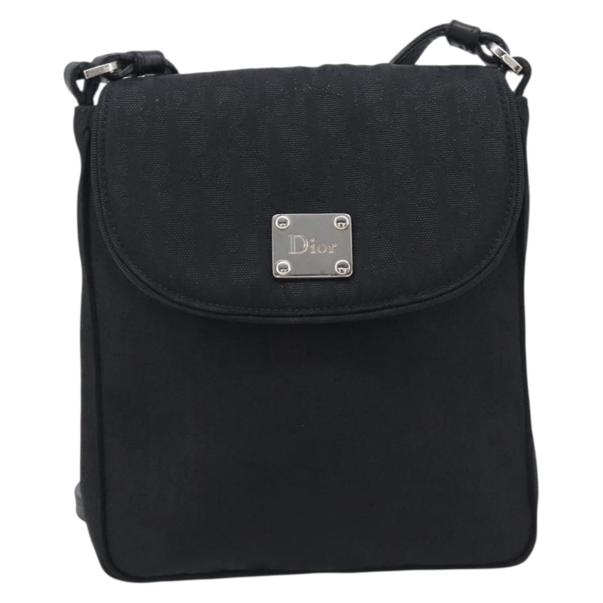 Christian Dior Trotter Canvas Shoulder Bag Nylon Black Silver Auth 214101V