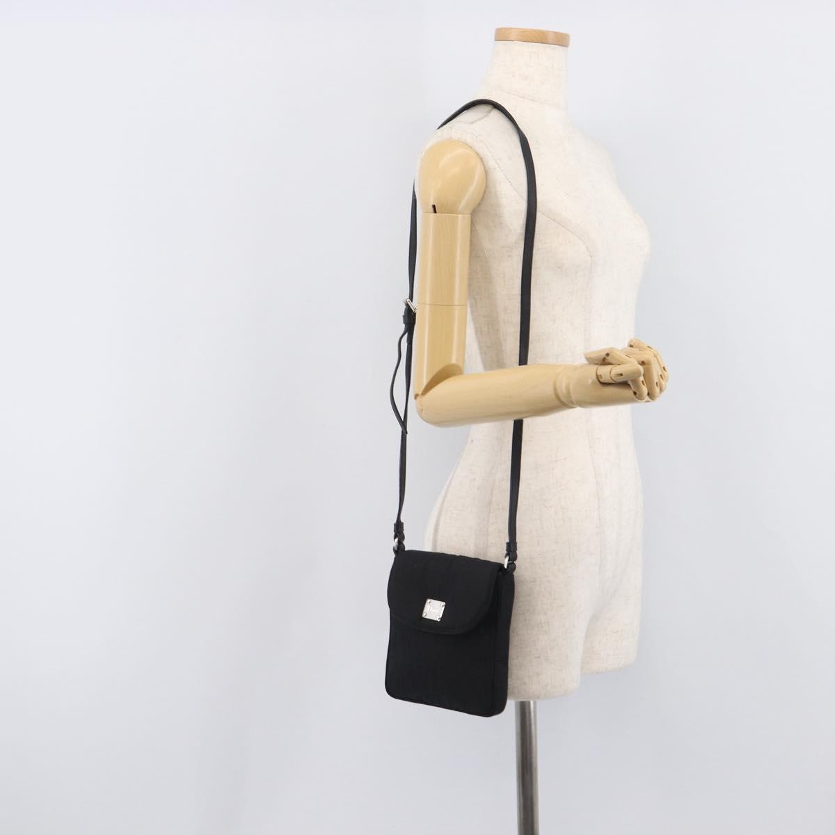 Christian Dior Trotter Canvas Shoulder Bag Nylon Black Silver Auth 214101V