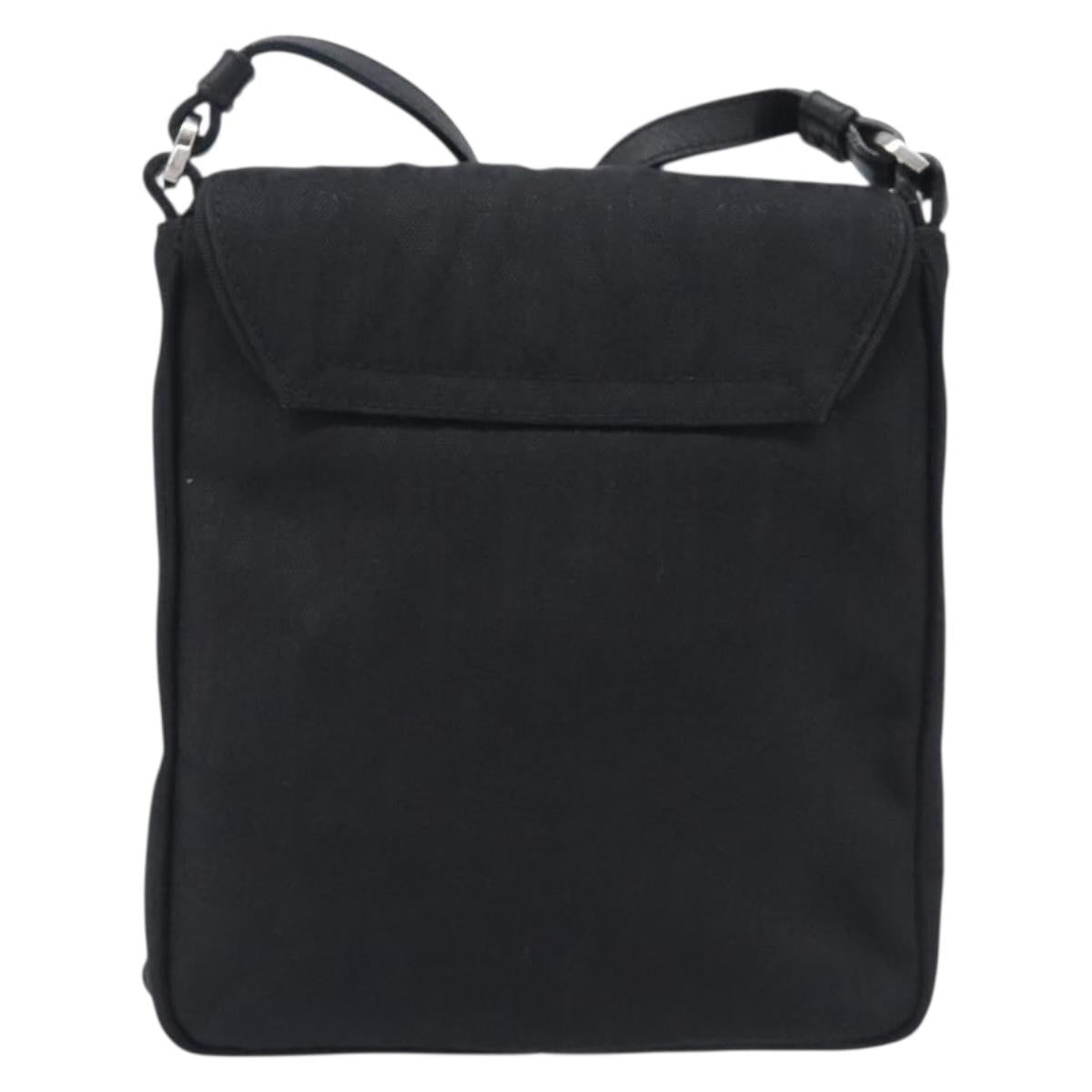 Christian Dior Trotter Canvas Shoulder Bag Nylon Black Silver Auth 214101V