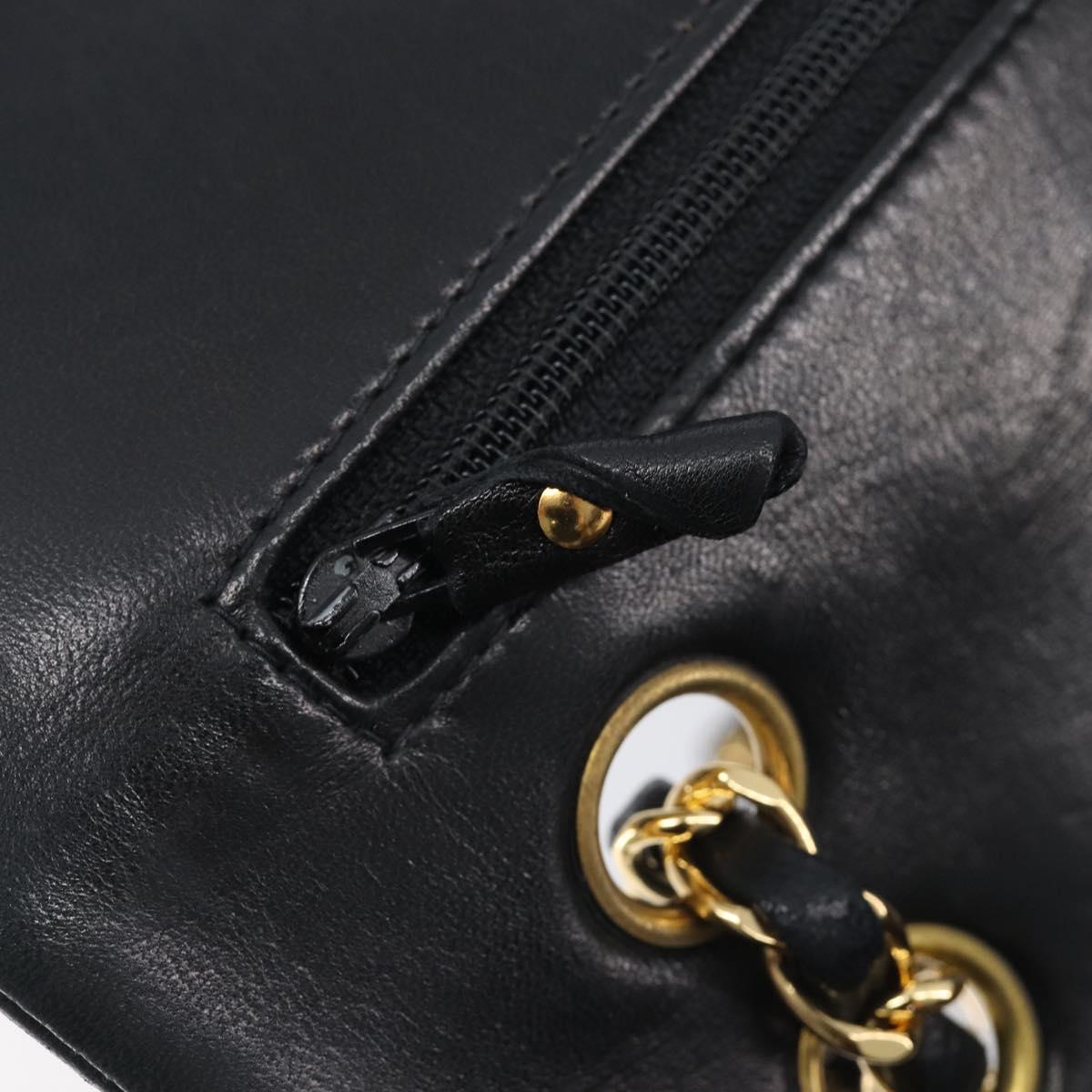 CHANEL Matelasse 25 Double Flap Chain Bag Lamb Skin Black Gold CC Auth 214103SAM