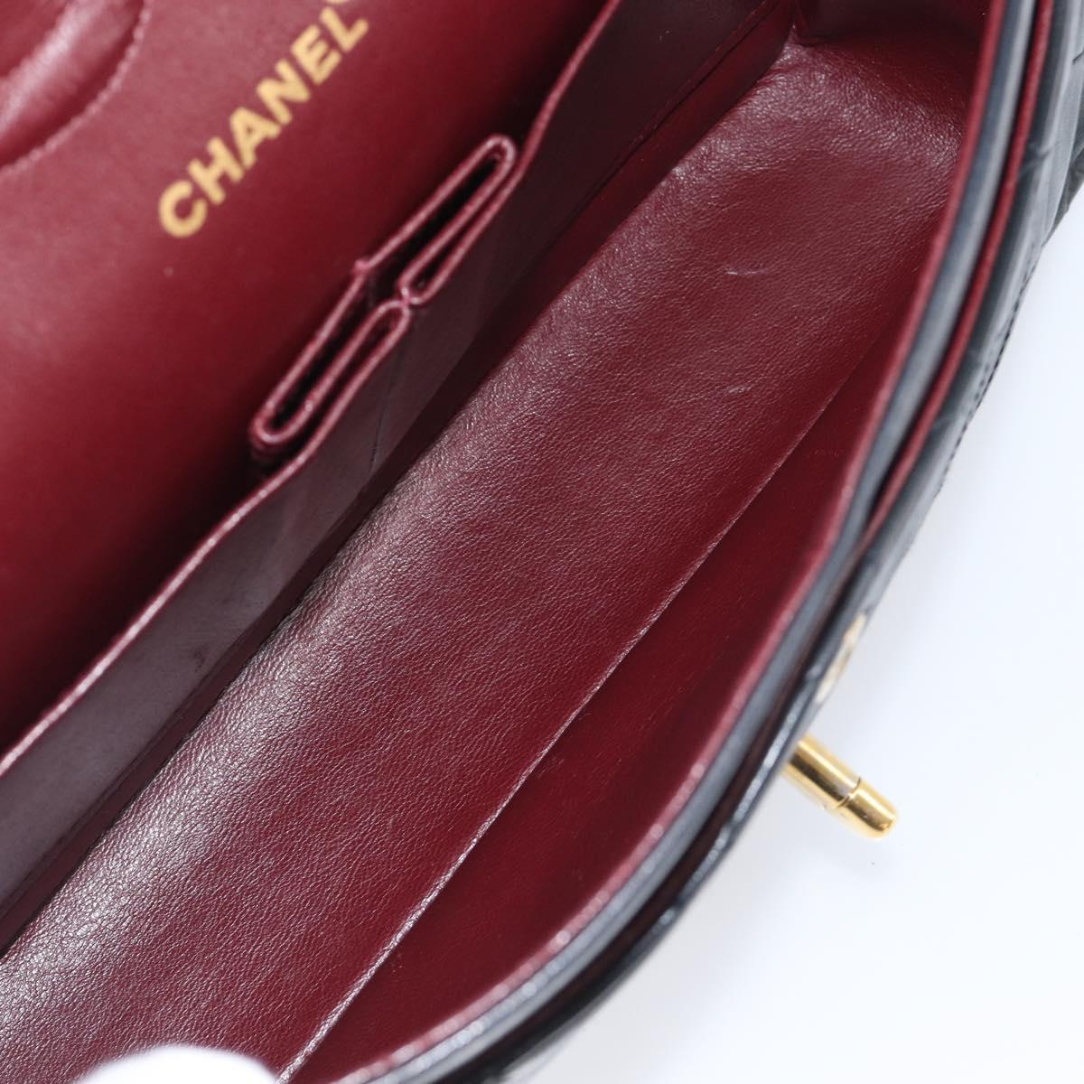 CHANEL Matelasse 25 Double Flap Chain Bag Lamb Skin Black Gold CC Auth 214103SAM