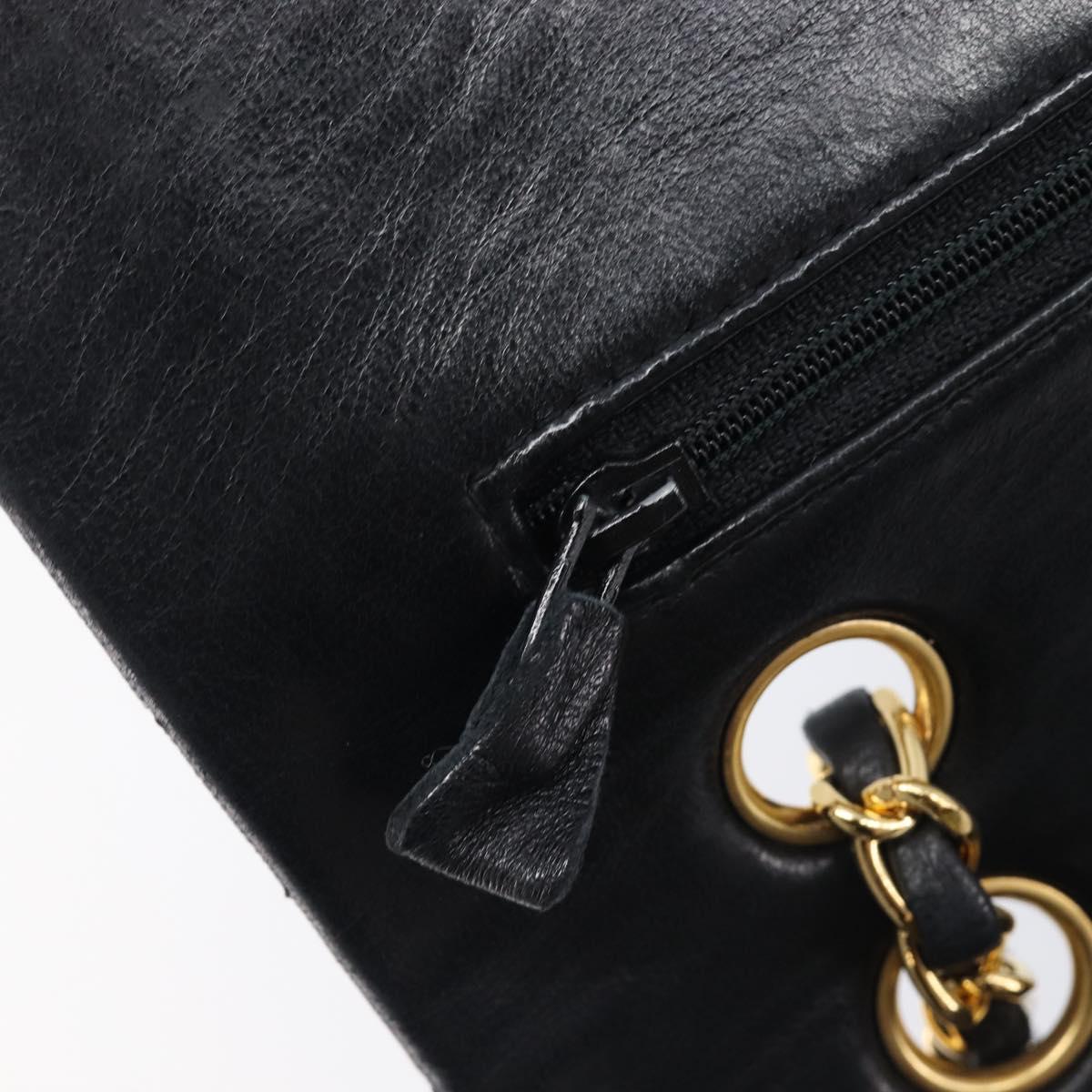 CHANEL Matelasse 25 Double Flap Chain Bag Lamb Skin Black Gold CC Auth 214105SAM