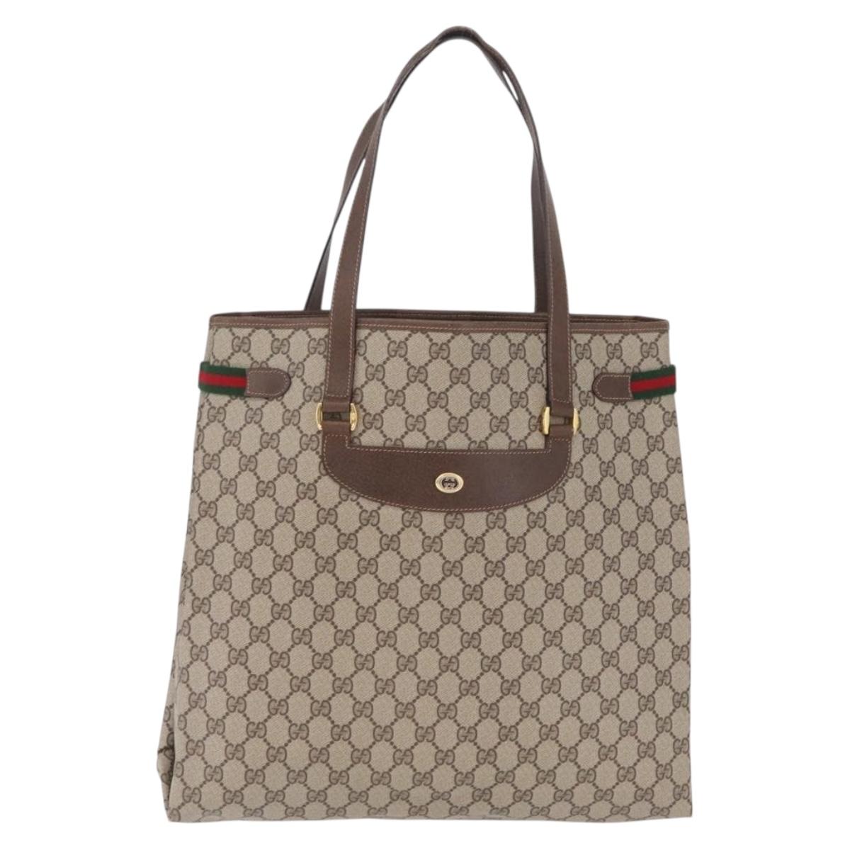 GUCCI GG Supreme Web Sherry Line Tote Bag PVC Beige Gold 39 02 091 Auth 214112A