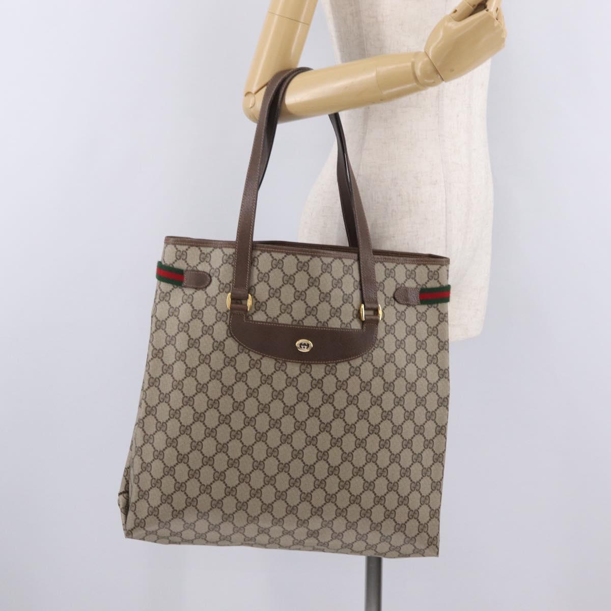 GUCCI GG Supreme Web Sherry Line Tote Bag PVC Beige Gold 39 02 091 Auth 214112A