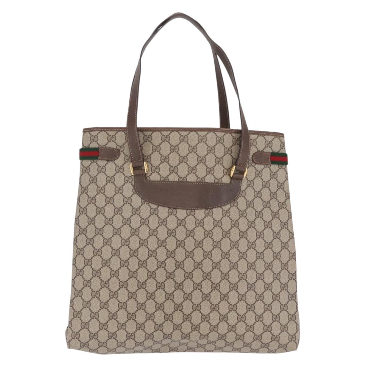 GUCCI GG Supreme Web Sherry Line Tote Bag PVC Beige Gold 39 02 091 Auth 214112A