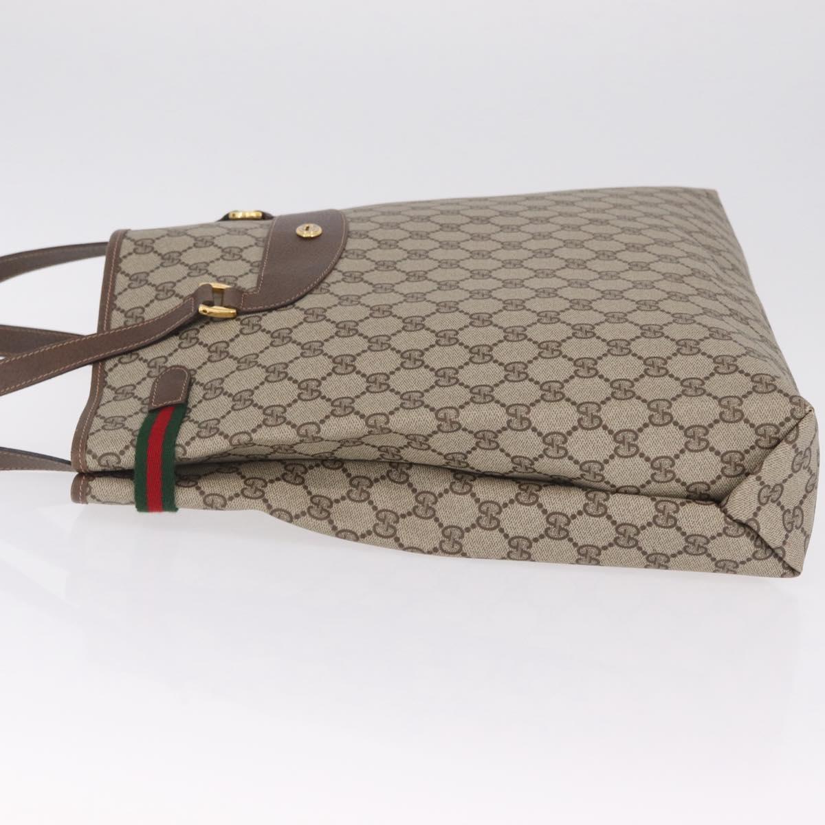 GUCCI GG Supreme Web Sherry Line Tote Bag PVC Beige Gold 39 02 091 Auth 214112A