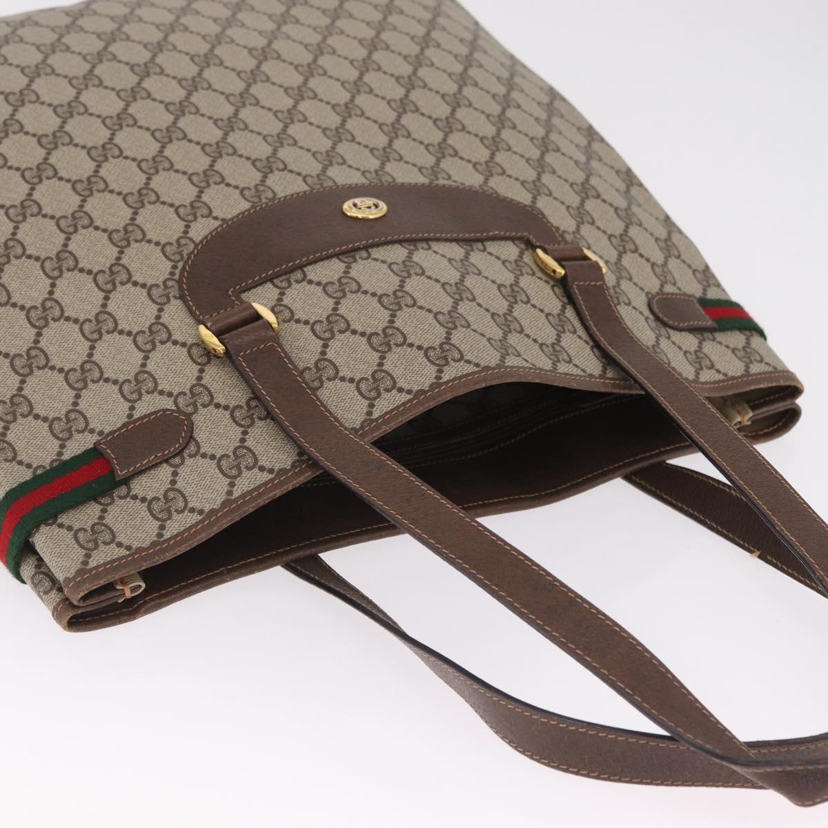 GUCCI GG Supreme Web Sherry Line Tote Bag PVC Beige Gold 39 02 091 Auth 214112A