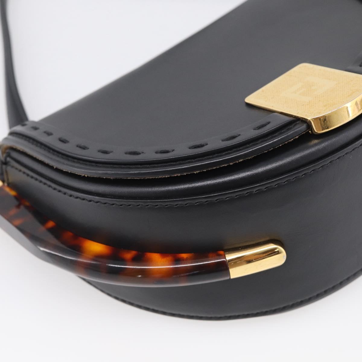 FENDI Moonlight Shoulder Bag Leather Black Gold Auth 214143V