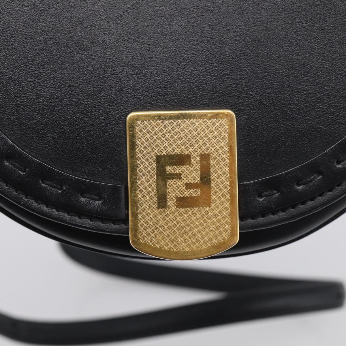 FENDI Moonlight Shoulder Bag Leather Black Gold Auth 214143V