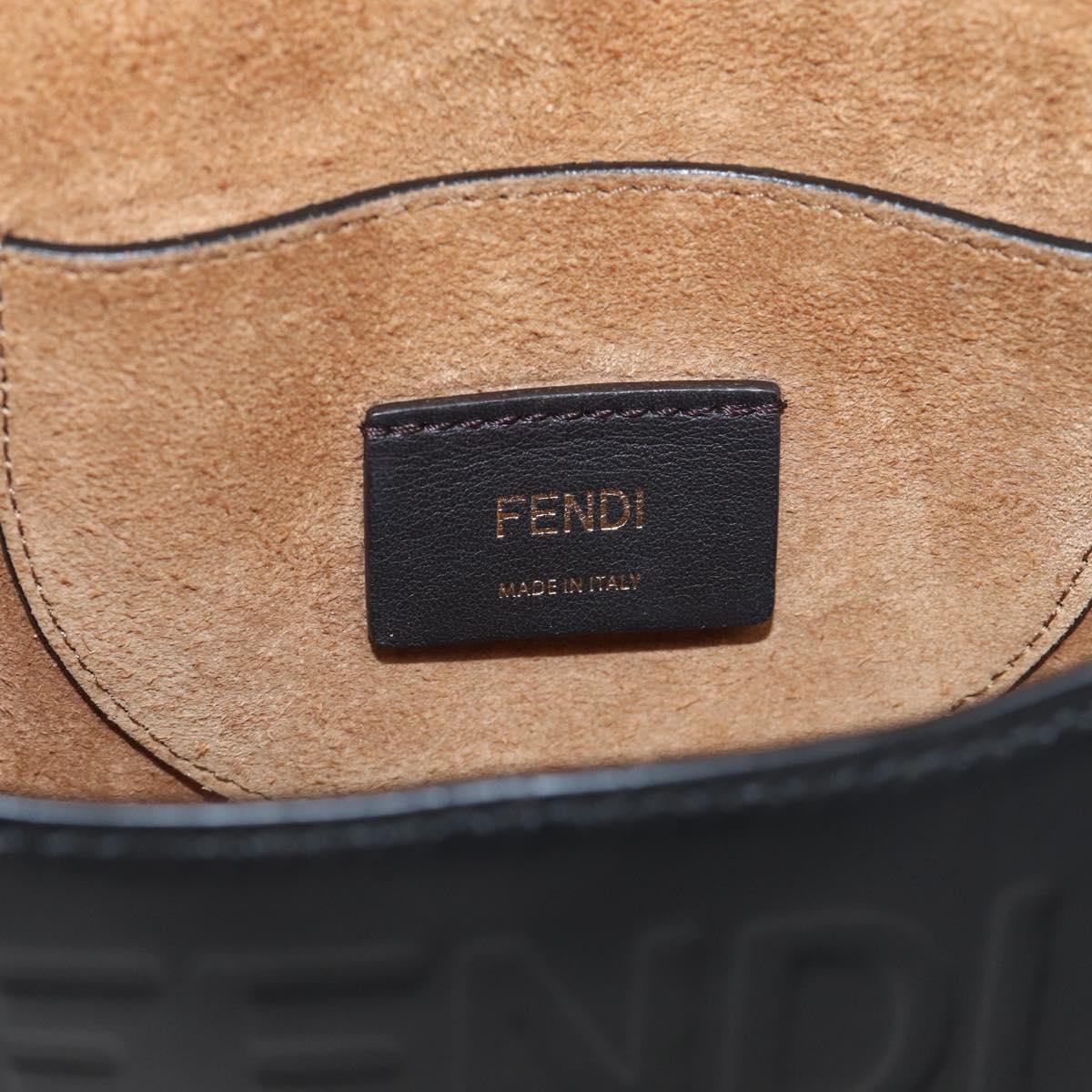 FENDI Moonlight Shoulder Bag Leather Black Gold Auth 214143V
