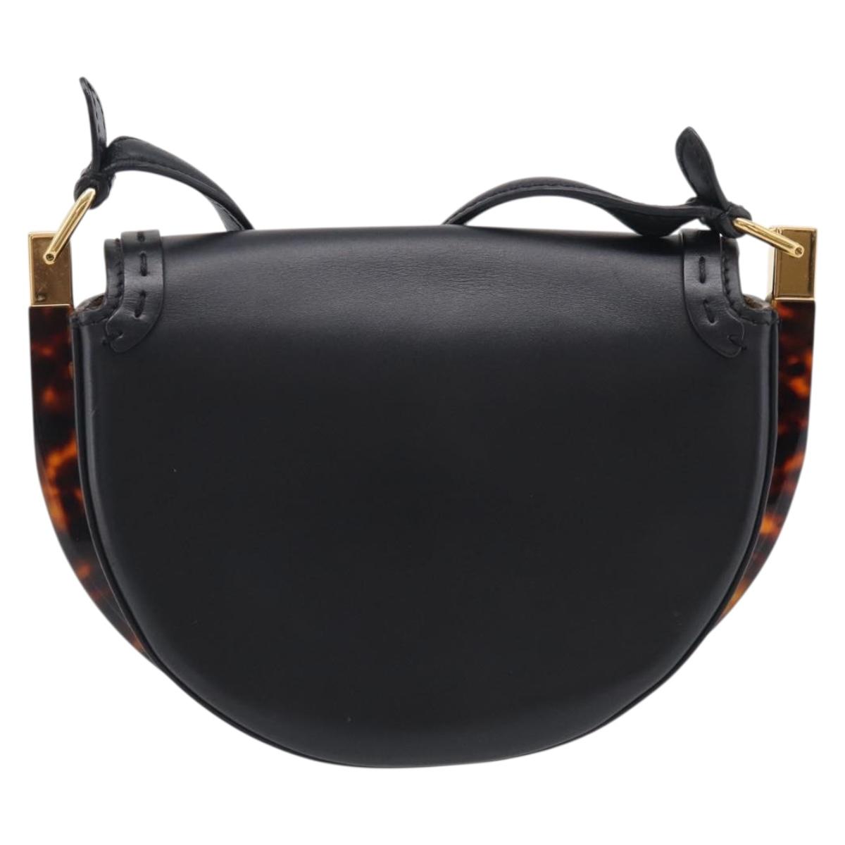 FENDI Moonlight Shoulder Bag Leather Black Gold Auth 214143V