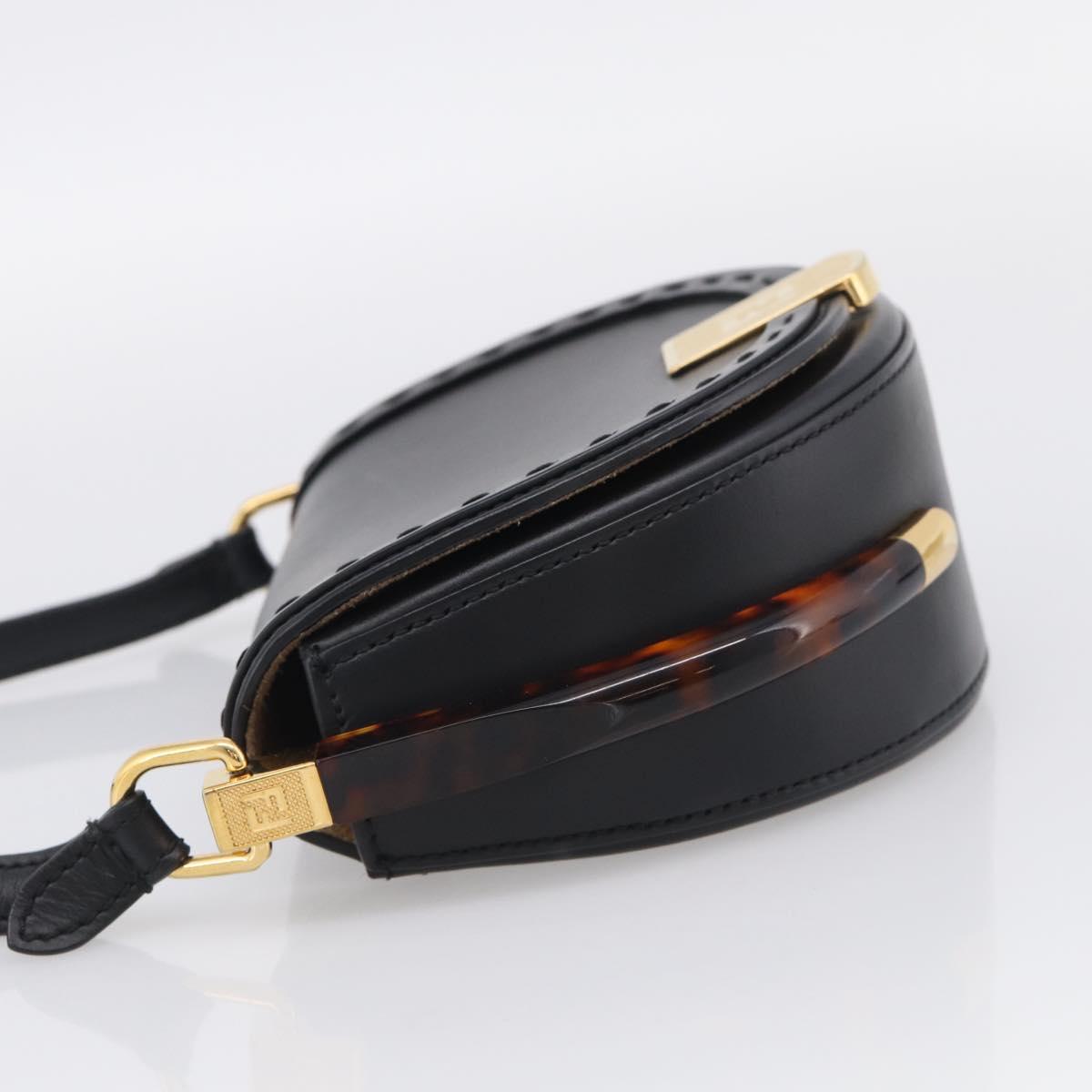 FENDI Moonlight Shoulder Bag Leather Black Gold Auth 214143V