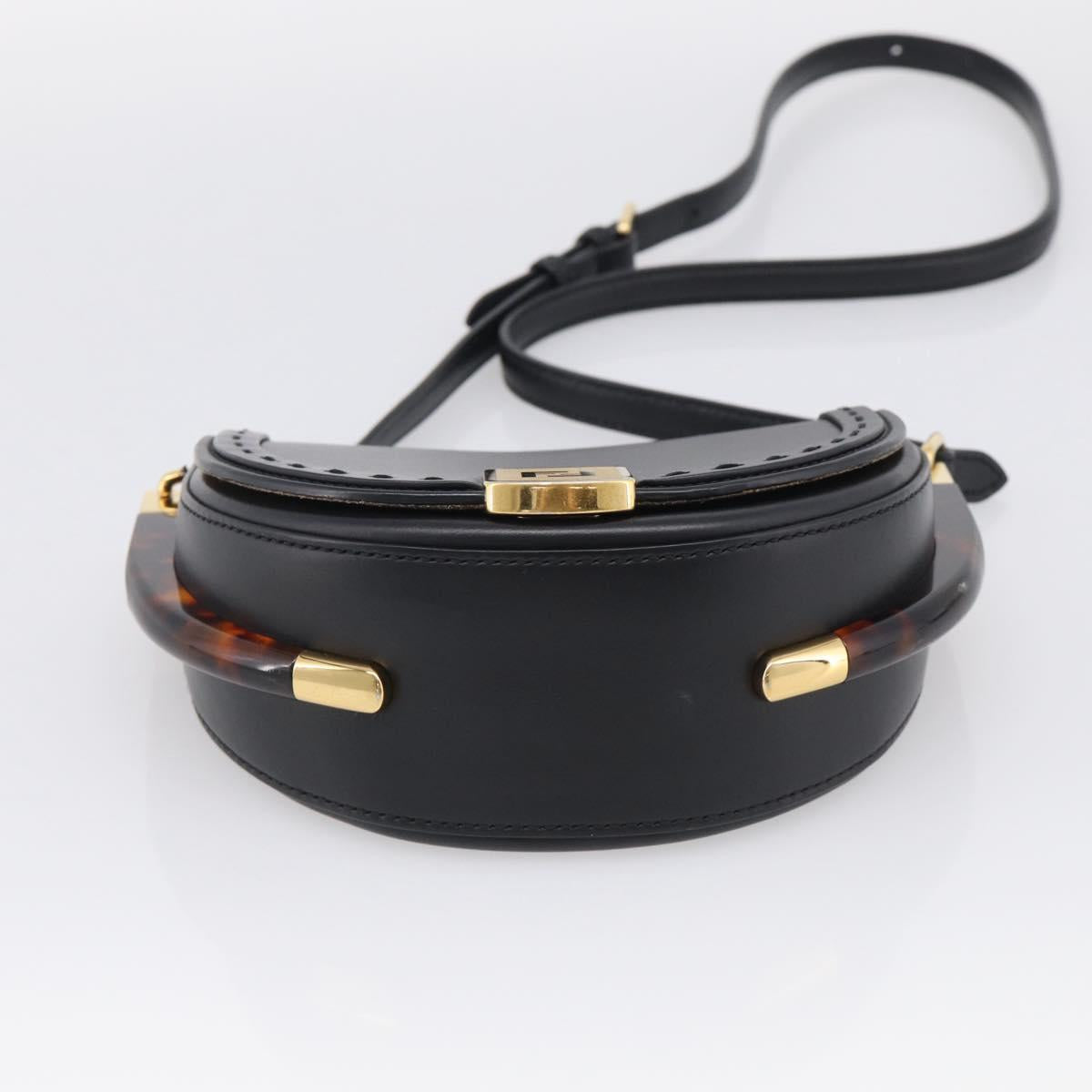 FENDI Moonlight Shoulder Bag Leather Black Gold Auth 214143V