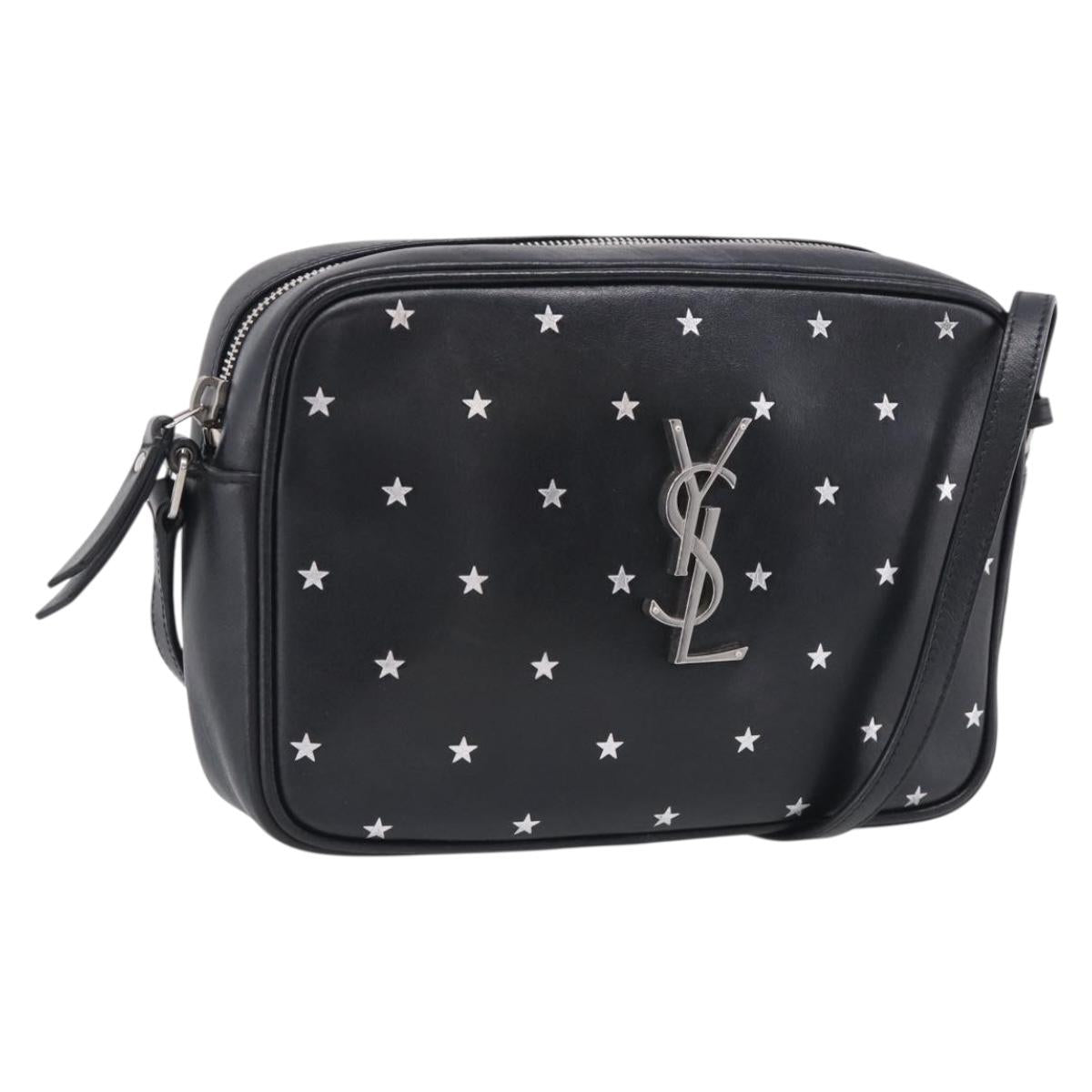 Saint Laurent Roux Shoulder Bag Leather Black Silver Auth 214232V